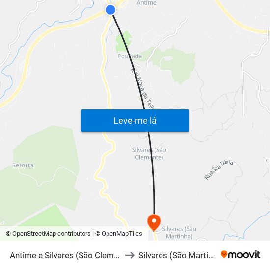 Antime e Silvares (São Clemente) to Silvares (São Martinho) map