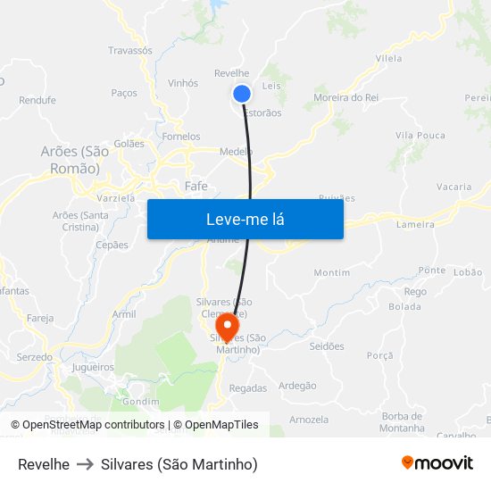 Revelhe to Silvares (São Martinho) map