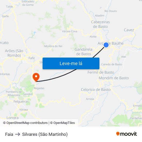 Faia to Silvares (São Martinho) map