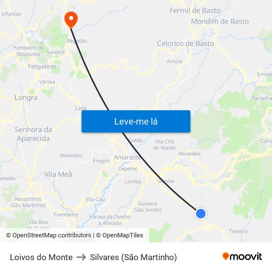 Loivos do Monte to Silvares (São Martinho) map