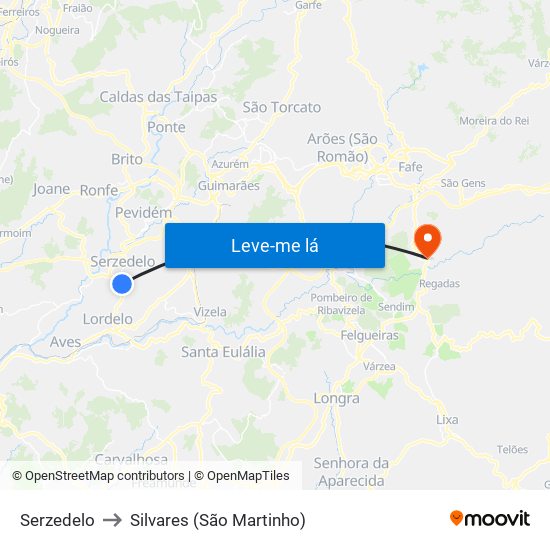 Serzedelo to Silvares (São Martinho) map