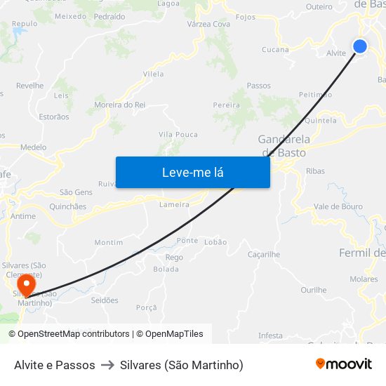 Alvite e Passos to Silvares (São Martinho) map