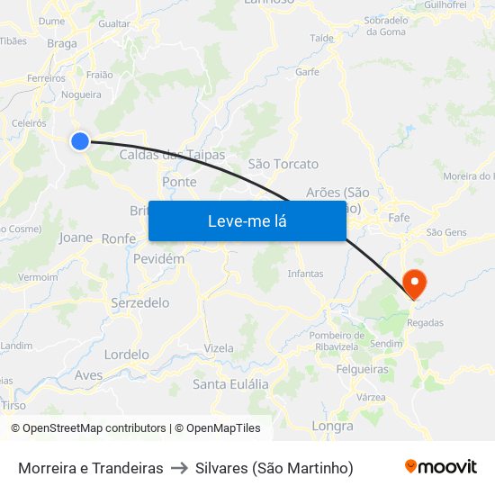 Morreira e Trandeiras to Silvares (São Martinho) map