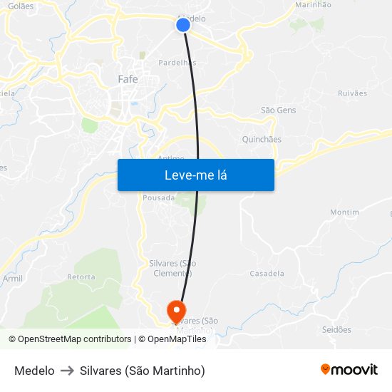 Medelo to Silvares (São Martinho) map