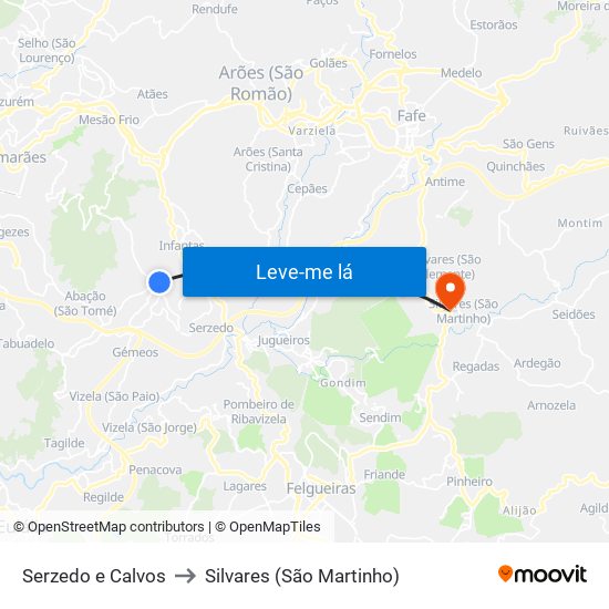 Serzedo e Calvos to Silvares (São Martinho) map