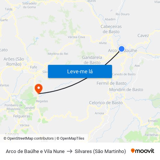 Arco de Baúlhe e Vila Nune to Silvares (São Martinho) map