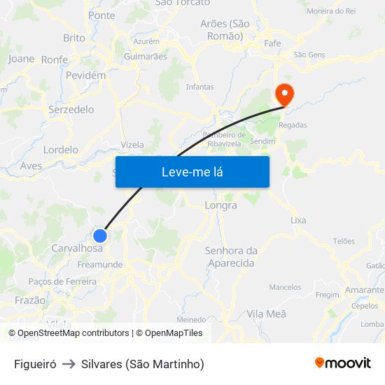 Figueiró to Silvares (São Martinho) map