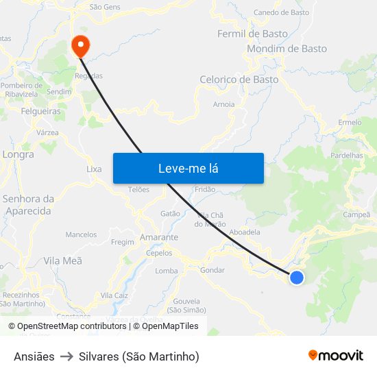Ansiāes to Silvares (São Martinho) map