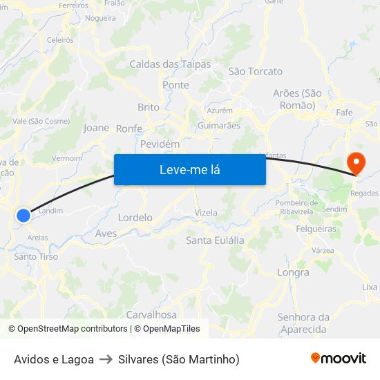 Avidos e Lagoa to Silvares (São Martinho) map