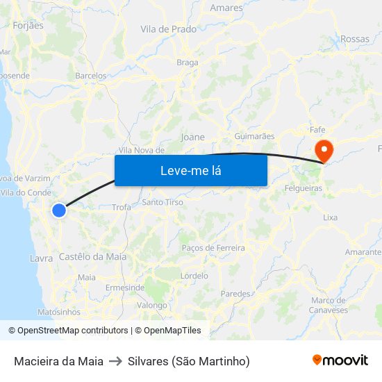 Macieira da Maia to Silvares (São Martinho) map