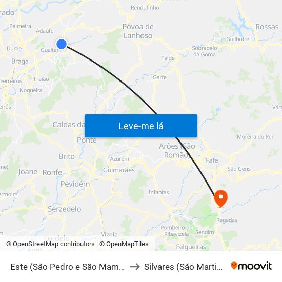 Este (São Pedro e São Mamede) to Silvares (São Martinho) map