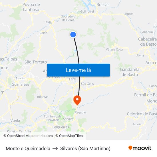 Monte e Queimadela to Silvares (São Martinho) map