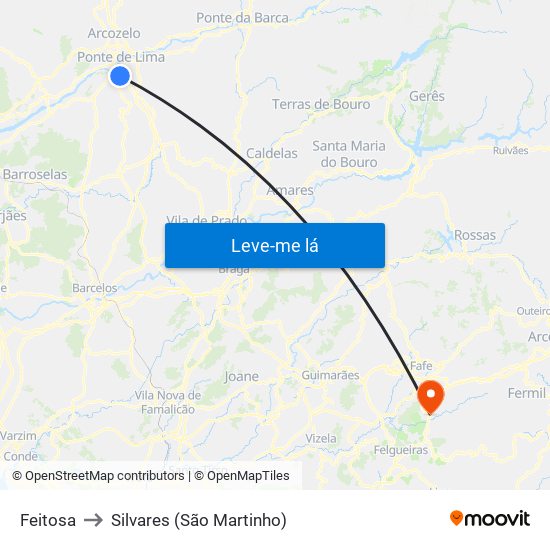 Feitosa to Silvares (São Martinho) map