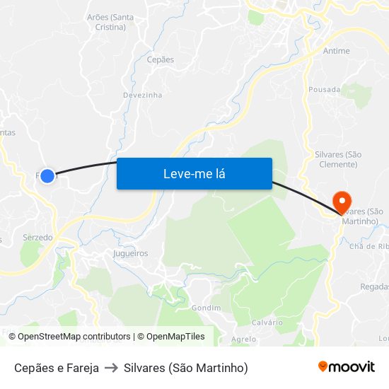 Cepães e Fareja to Silvares (São Martinho) map