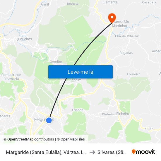 Margaride (Santa Eulália), Várzea, Lagares, Varziela e Moure to Silvares (São Martinho) map