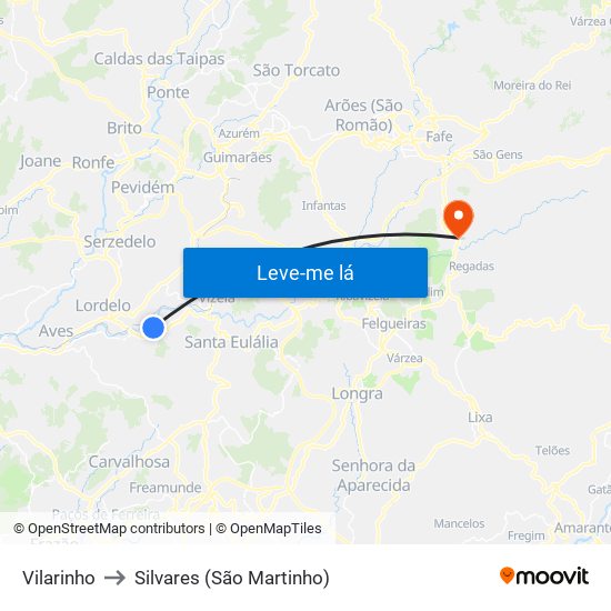 Vilarinho to Silvares (São Martinho) map