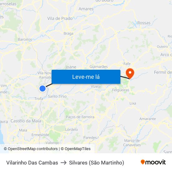 Vilarinho Das Cambas to Silvares (São Martinho) map