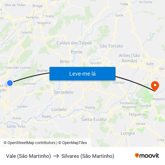 Vale (São Martinho) to Silvares (São Martinho) map