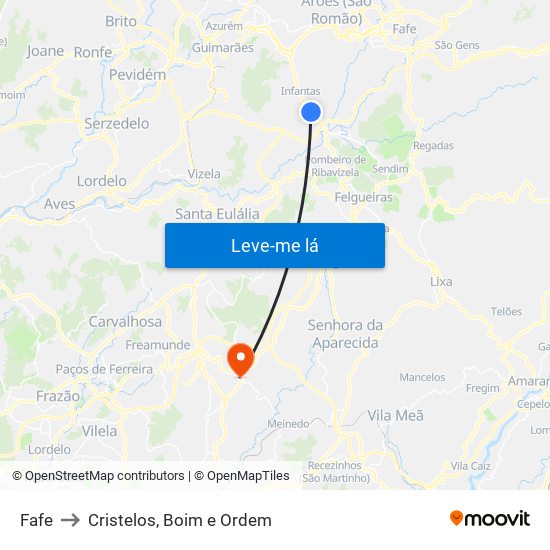 Fafe to Cristelos, Boim e Ordem map