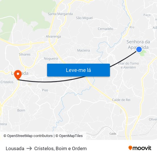 Lousada to Cristelos, Boim e Ordem map