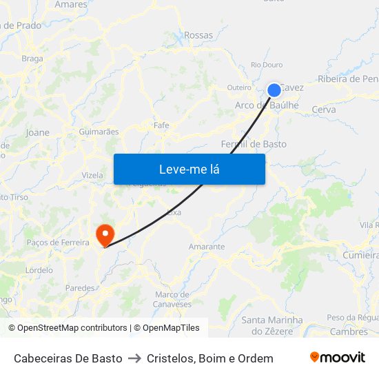 Cabeceiras De Basto to Cristelos, Boim e Ordem map