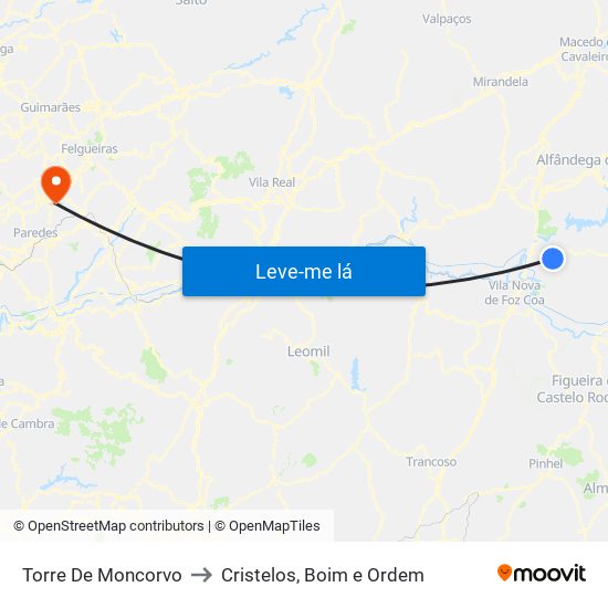 Torre De Moncorvo to Cristelos, Boim e Ordem map