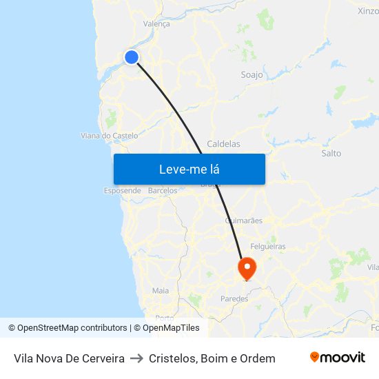 Vila Nova De Cerveira to Cristelos, Boim e Ordem map