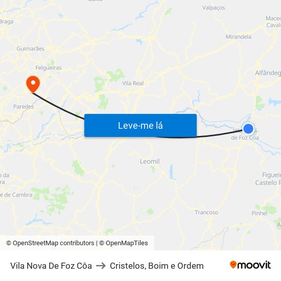 Vila Nova De Foz Côa to Cristelos, Boim e Ordem map