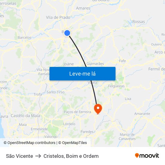 São Vicente to Cristelos, Boim e Ordem map