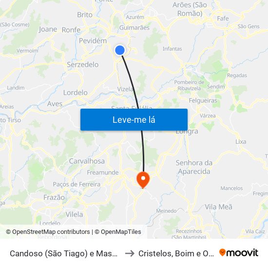 Candoso (São Tiago) e Mascotelos to Cristelos, Boim e Ordem map