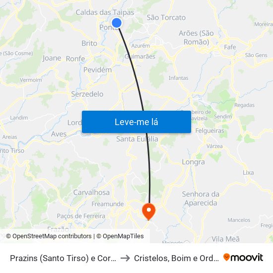 Prazins (Santo Tirso) e Corvite to Cristelos, Boim e Ordem map