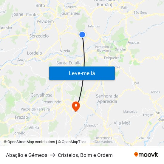 Abação e Gémeos to Cristelos, Boim e Ordem map