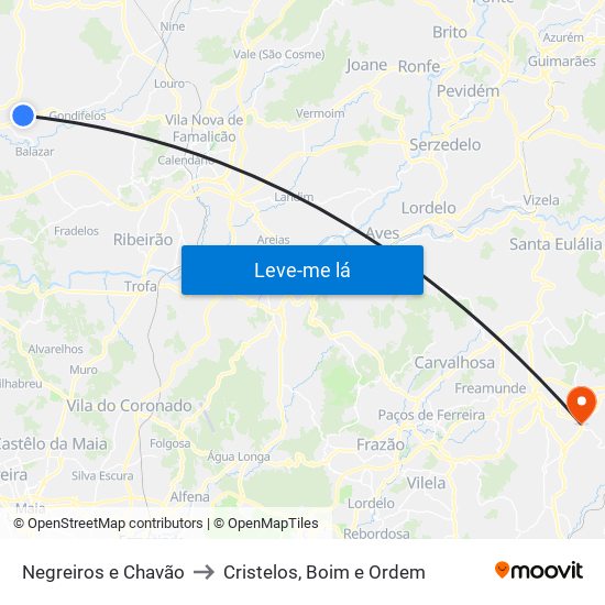 Negreiros e Chavão to Cristelos, Boim e Ordem map