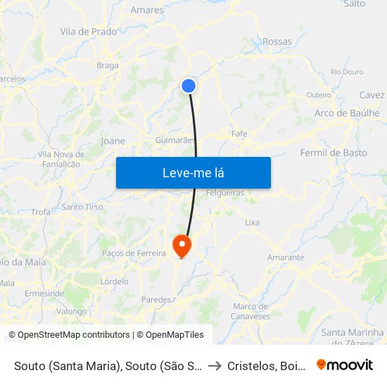 Souto (Santa Maria), Souto (São Salvador) e Gondomar to Cristelos, Boim e Ordem map