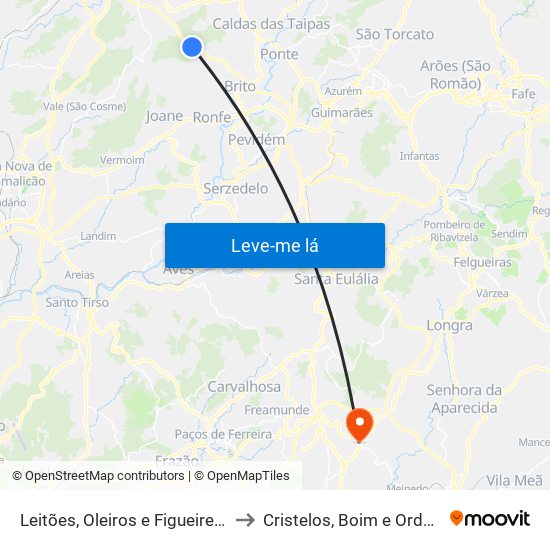 Leitões, Oleiros e Figueiredo to Cristelos, Boim e Ordem map
