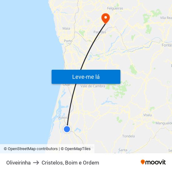 Oliveirinha to Cristelos, Boim e Ordem map