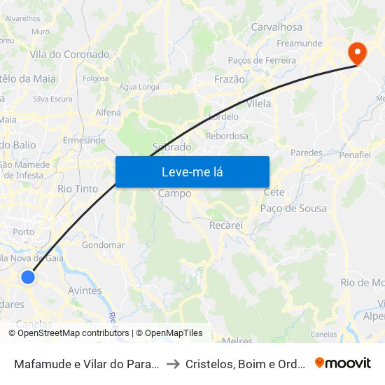 Mafamude e Vilar do Paraíso to Cristelos, Boim e Ordem map