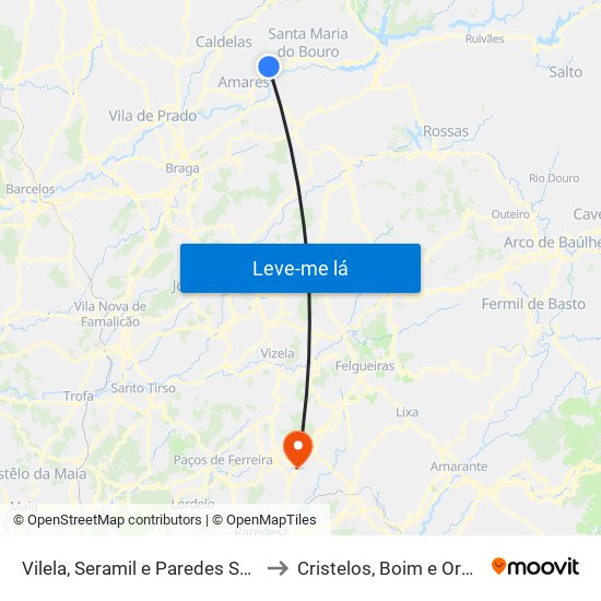 Vilela, Seramil e Paredes Secas to Cristelos, Boim e Ordem map