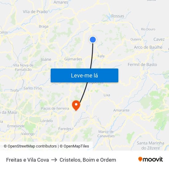 Freitas e Vila Cova to Cristelos, Boim e Ordem map