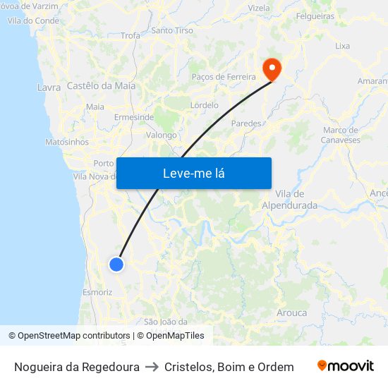 Nogueira da Regedoura to Cristelos, Boim e Ordem map