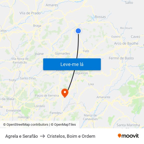 Agrela e Serafão to Cristelos, Boim e Ordem map