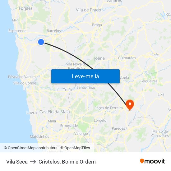 Vila Seca to Cristelos, Boim e Ordem map