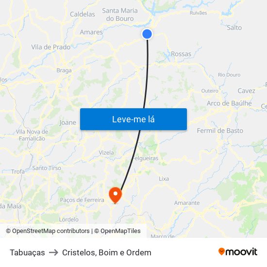 Tabuaças to Cristelos, Boim e Ordem map