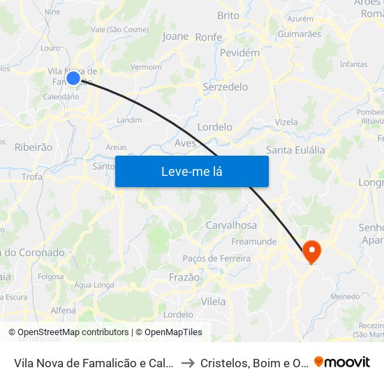 Vila Nova de Famalicão e Calendário to Cristelos, Boim e Ordem map