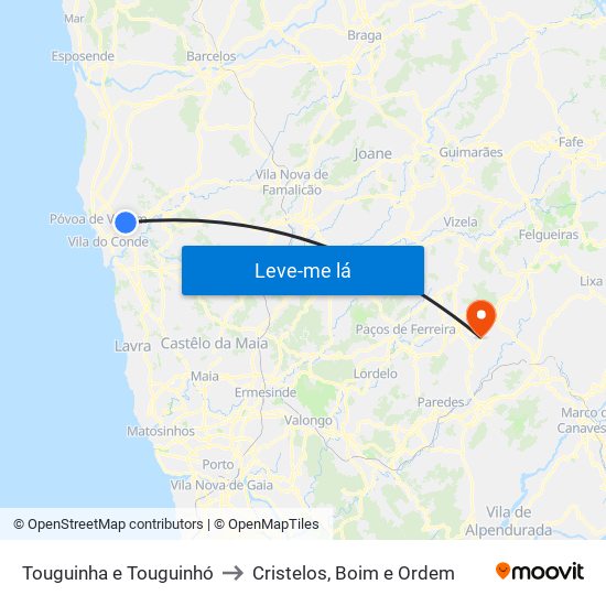 Touguinha e Touguinhó to Cristelos, Boim e Ordem map