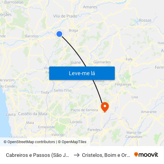 Cabreiros e Passos (São Julião) to Cristelos, Boim e Ordem map