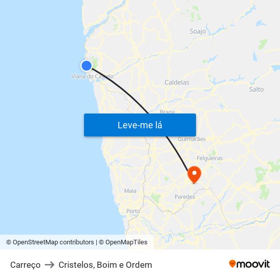 Carreço to Cristelos, Boim e Ordem map