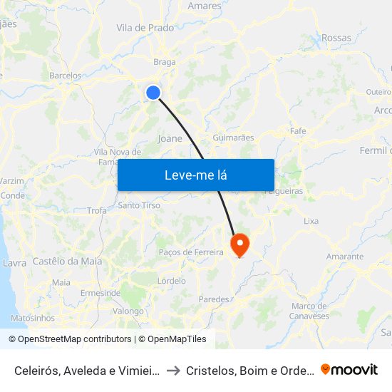 Celeirós, Aveleda e Vimieiro to Cristelos, Boim e Ordem map