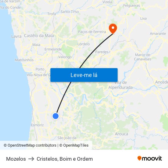 Mozelos to Cristelos, Boim e Ordem map