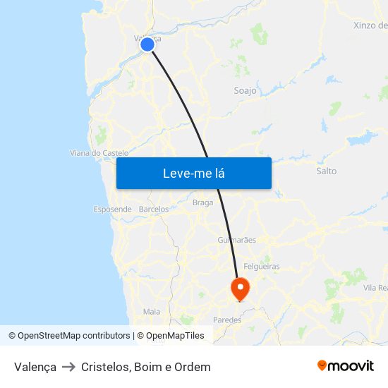 Valença to Cristelos, Boim e Ordem map